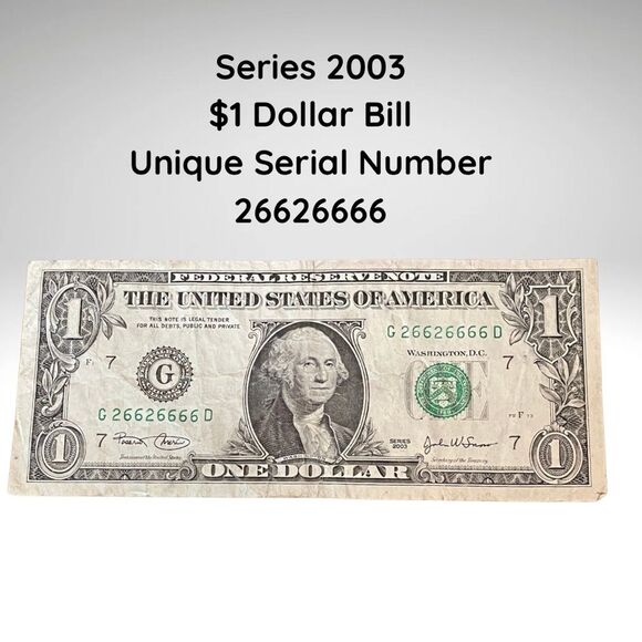 Fancy Serial Number $1 Bill – 26626666 – Repeater Note 2003 – Collectible - Picture 1 of 3